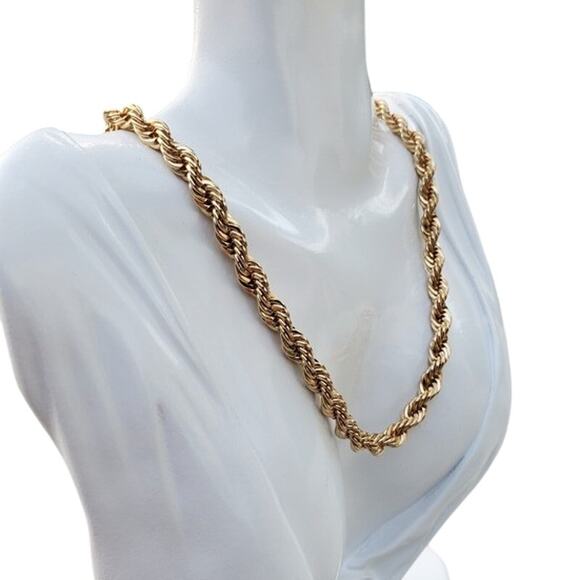 Vintage 14K Gold Plated Diamond Cut Rope Necklace Unisex - Picture 2 of 9